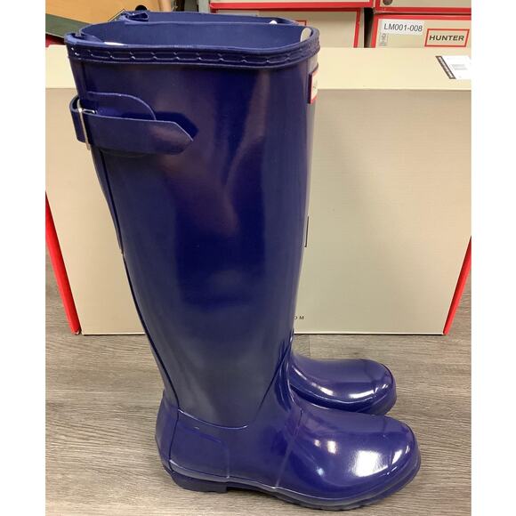 HUNTER Sz 8 Melody Blue Gloss Original Back Adjustable Rain Boots Pull On LM1-38 - Picture 5 of 10